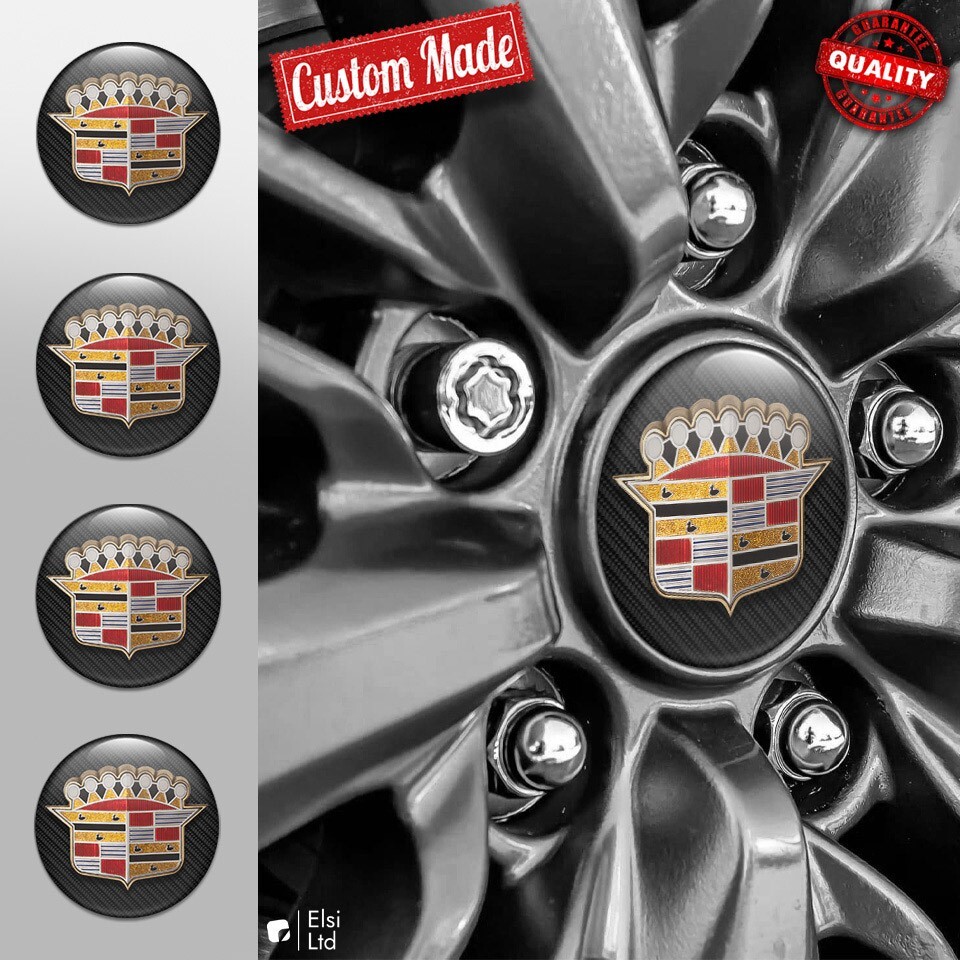 Cadillac 4pcs Custom Wheel Cap Stickers and Rim Emblems Set