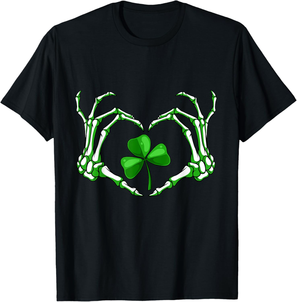 Skeleton Hand Heart Shamrock St Patricks Day Saint Paddys T Shirt
