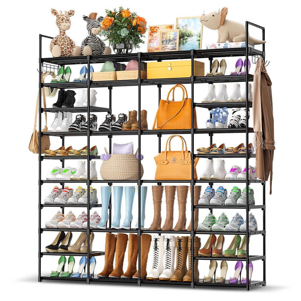 4-Tier 10-Row Large Shoe Rack Organizer Holds 72-80 Pairs for Closet or Entryway