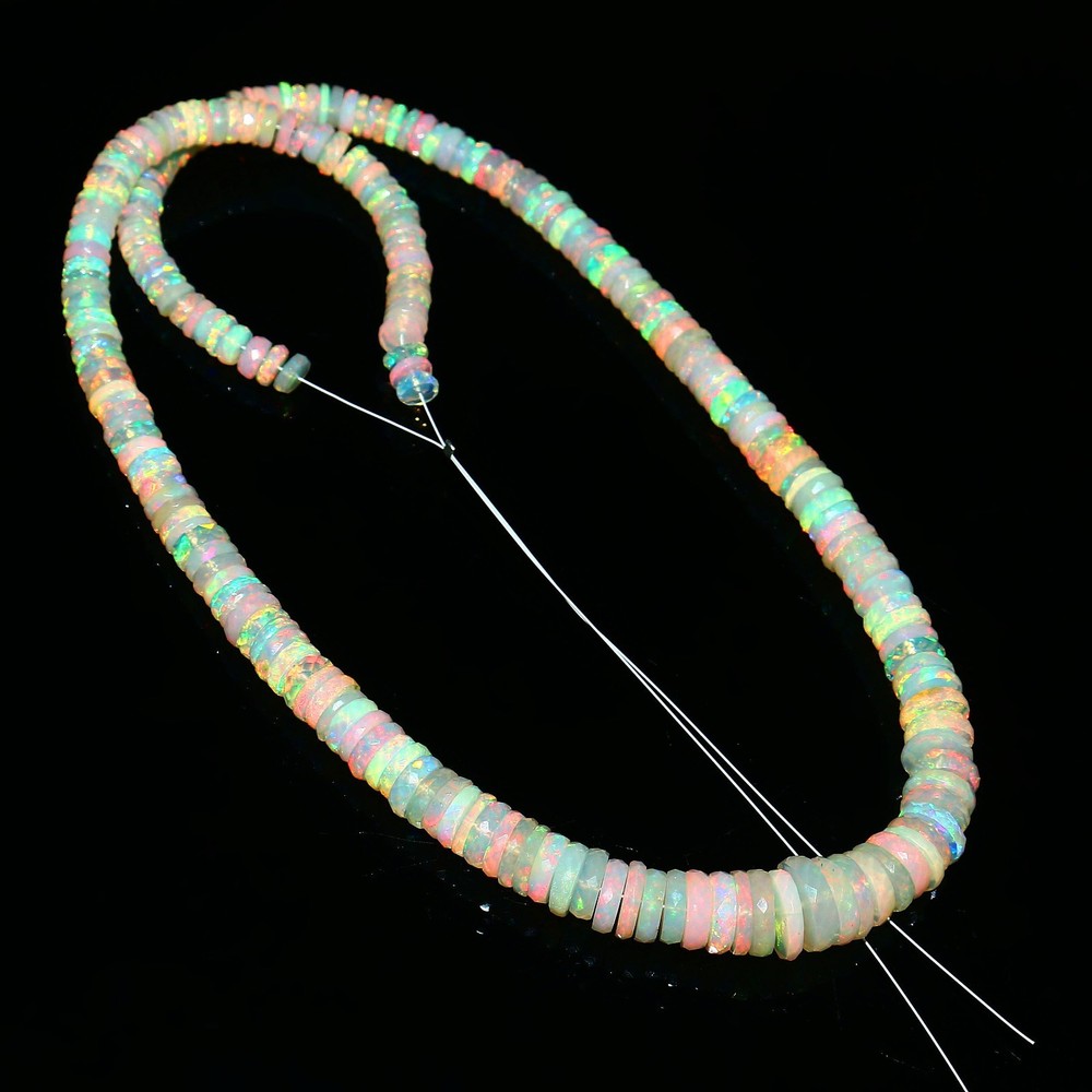 Natural Ethiopian Opal Smooth Beads Necklace Fire Play Gemstone Jewelry 1367