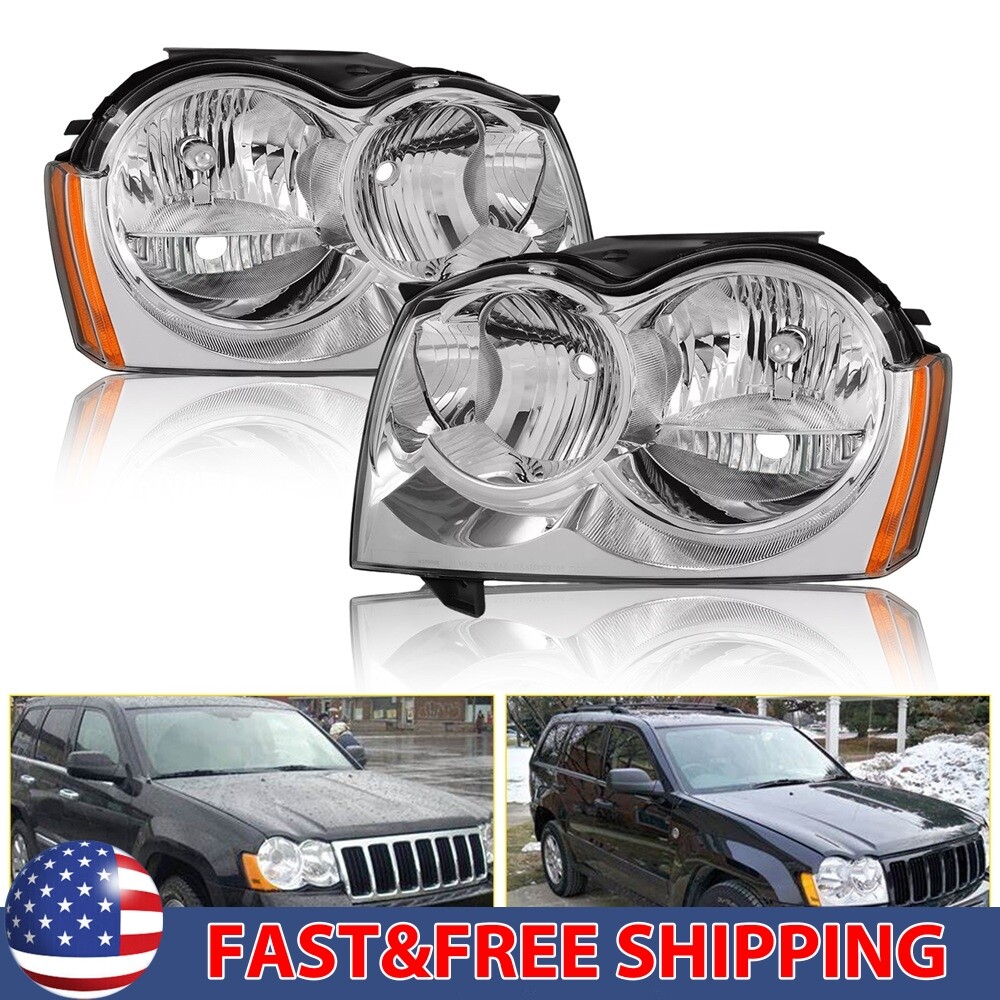 Fit Fit2005-2007 Jeep Grand Cherokee Chrome Headlights Headlamps Assembly