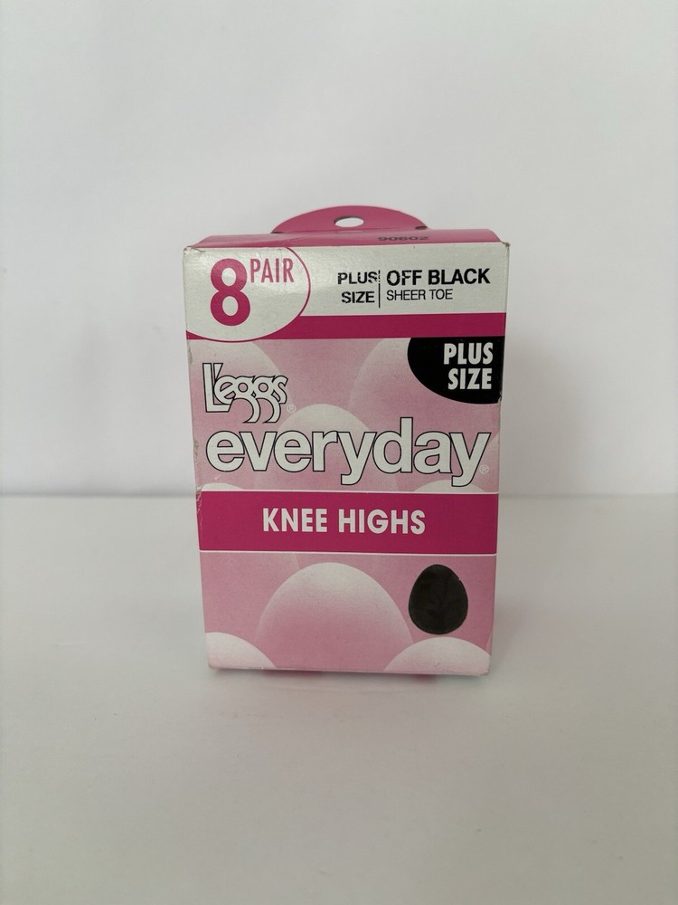 L'eggs Everyday Knee High stockings 8 Pair Off Black Sheer Toe Plus Size