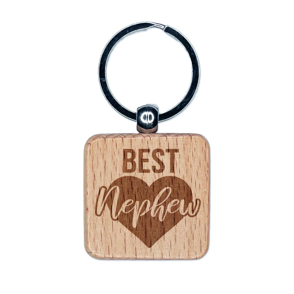 Best Nephew Heart-Engraved Wooden Keychain Charm Gift