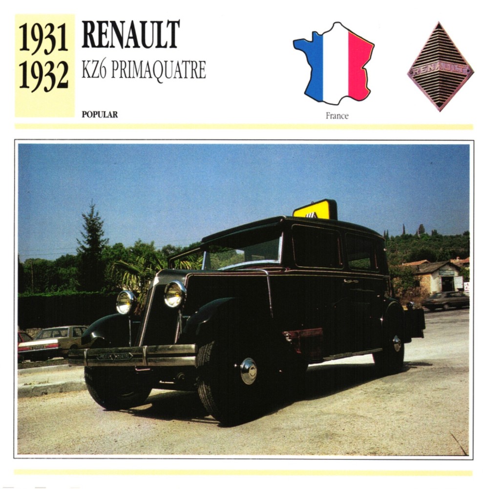 1931-1932 Renault KZ6 Primaquatre Classic Car with Collectors Club Card