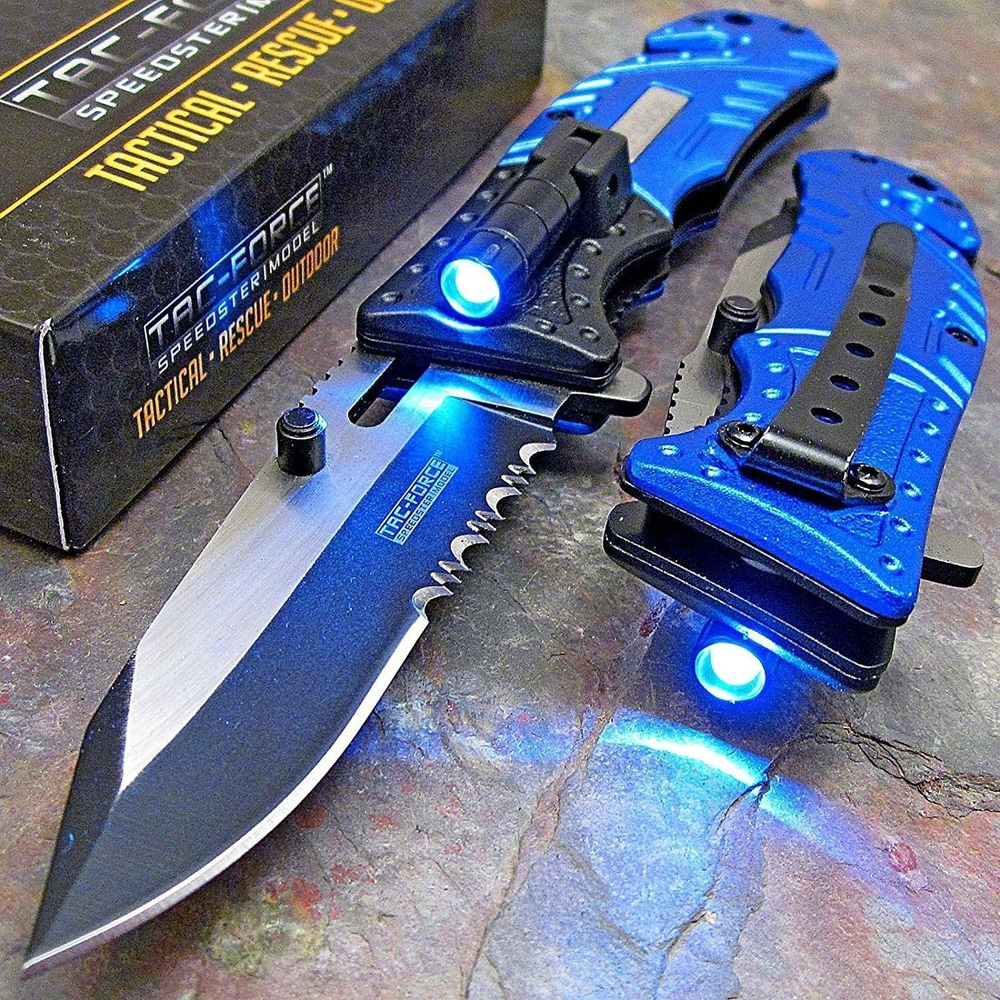 TAC Force Blue LED Tactical Rescue Pocket Knife with Police Assisted Opening