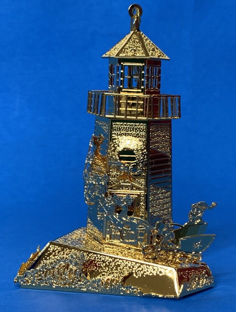 1998 Danbury Mint North Pole Lighthouse 23k Gold PlateChristmas Ornament