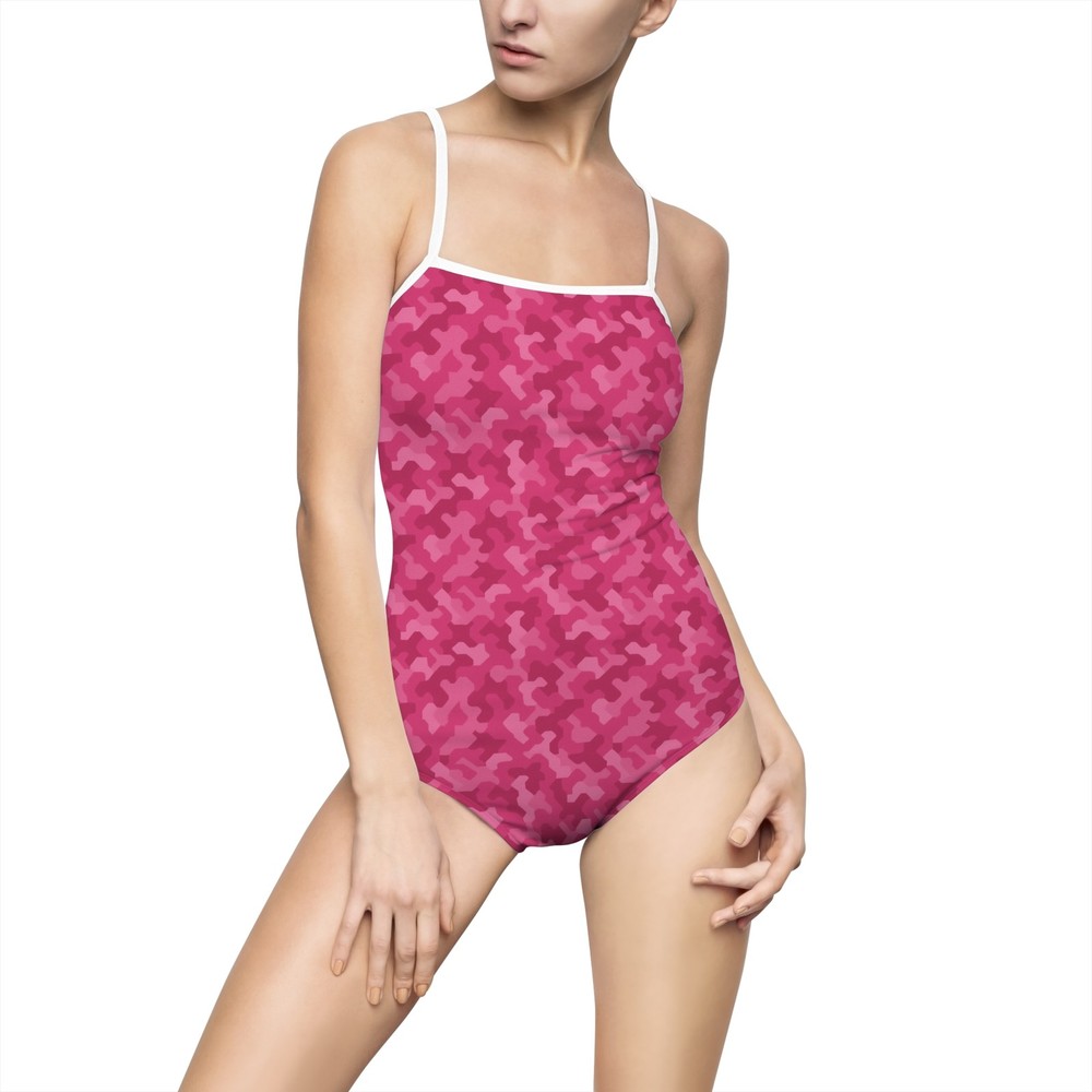 Stylish Women's One-Piece Swimsuit, Summer Swimwear, Beachwear,Pink Urban Camo