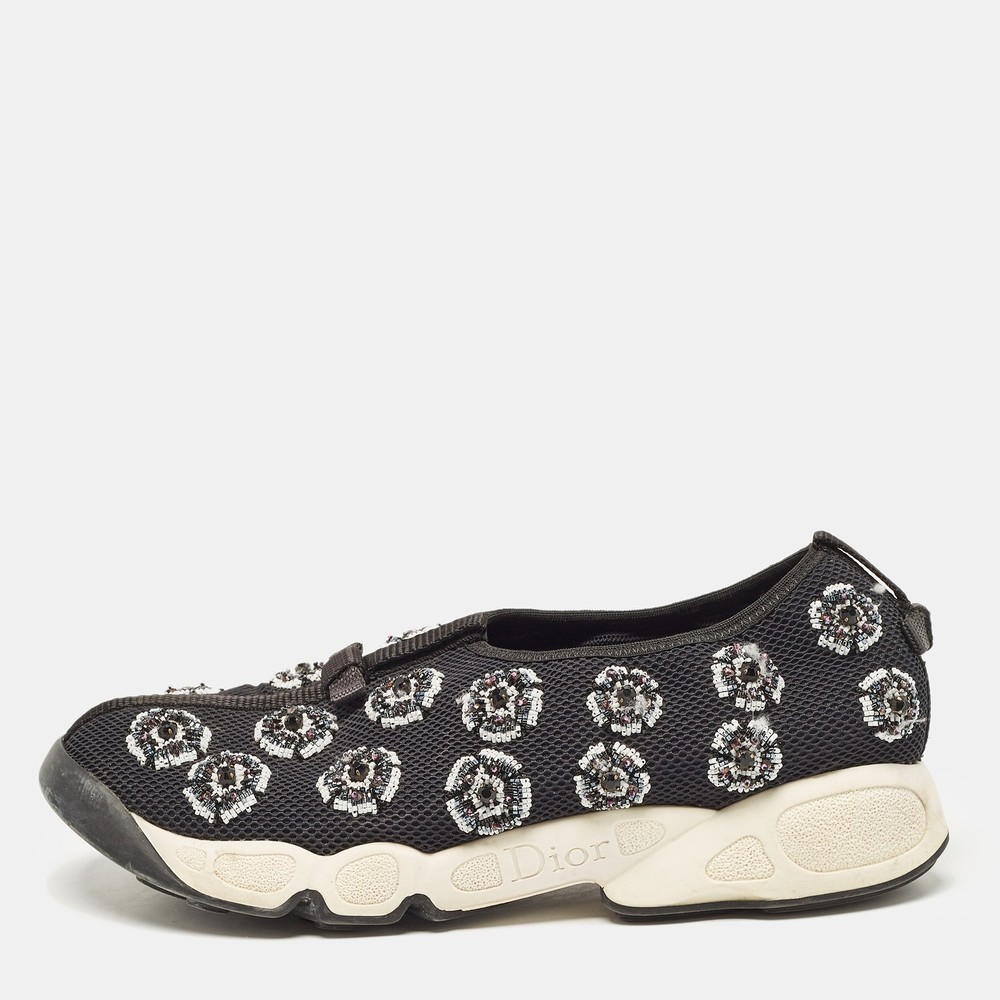 Dior Black Mesh Embellished Fusion Sneakers in Size 38