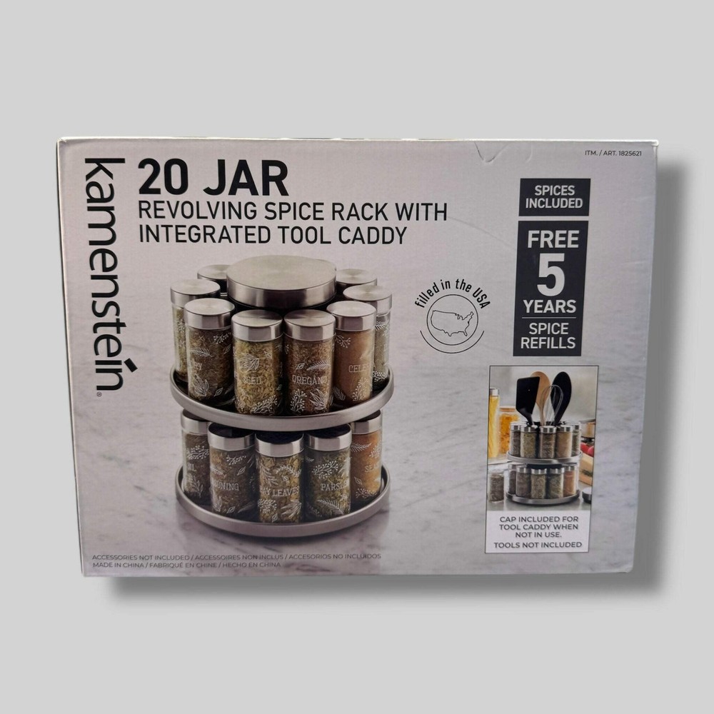 Kamenstein 20-Jar Revolving Spice Rack with Tool Caddy New in Box
