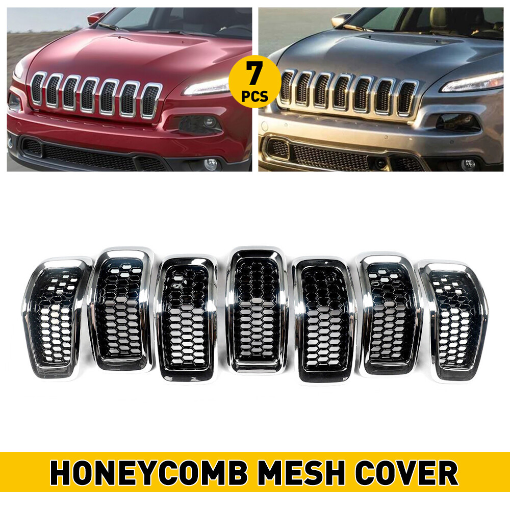7Pcs For 2014-2018 Jeep Cherokee Front Grill Inserts Honeycomb Mesh Cover Chrome