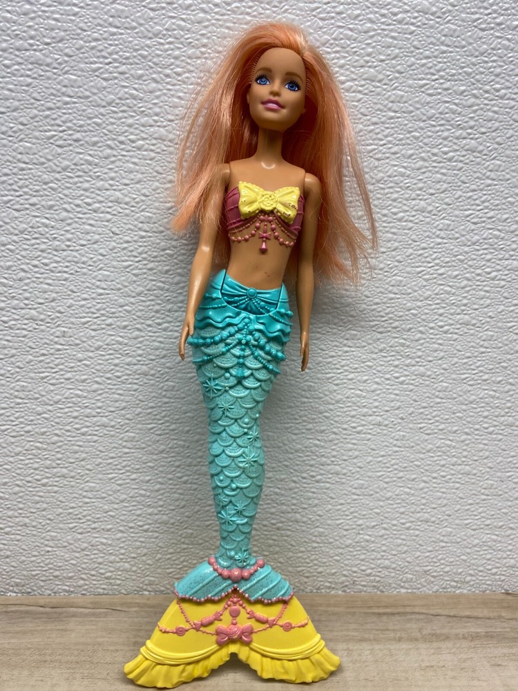2017 Mattel Barbie Mermaid Doll Aqua Yellow Tail Peach Pink Hair 13in Tall