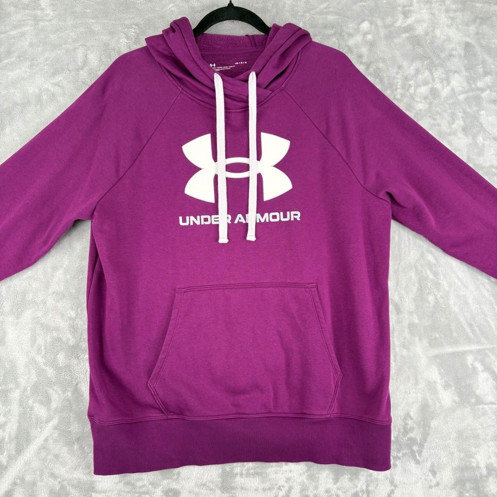Under Armour Purple Fleece Big Logo Hoodie Sweatshirt Size Large Athletic Casual