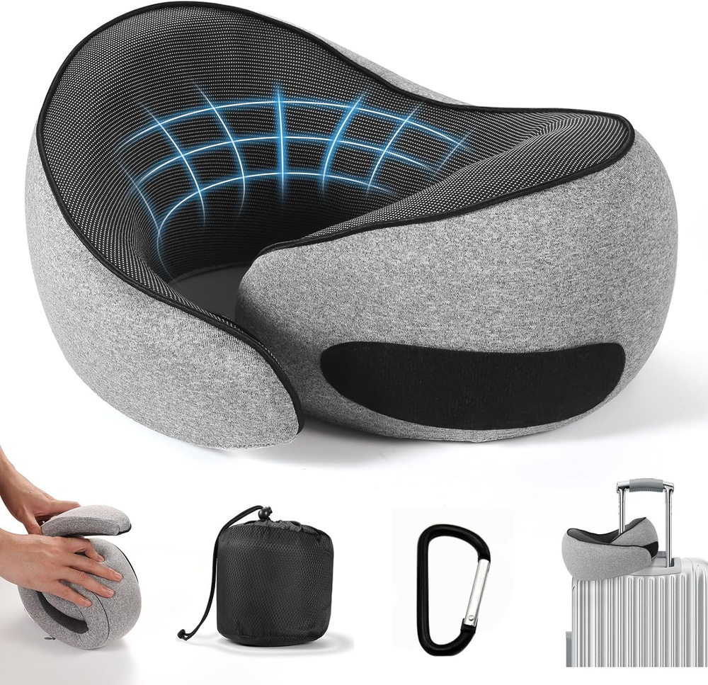 Travel Pillows - 100% Pure Memory Foam Neck Pillow for Airplanes, Comfortable Br