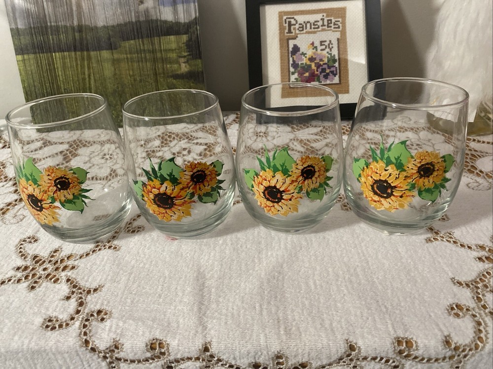 4 Hidalglass 17oz Sunflower Stemless Wine Glasses for Cocktails