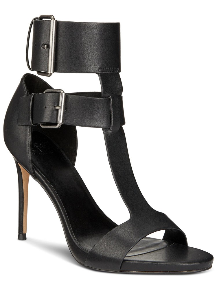 AAJ BY AMINAH Womens Black Double Zahra Open Toe Stiletto Heeled Sandal 9.5 M