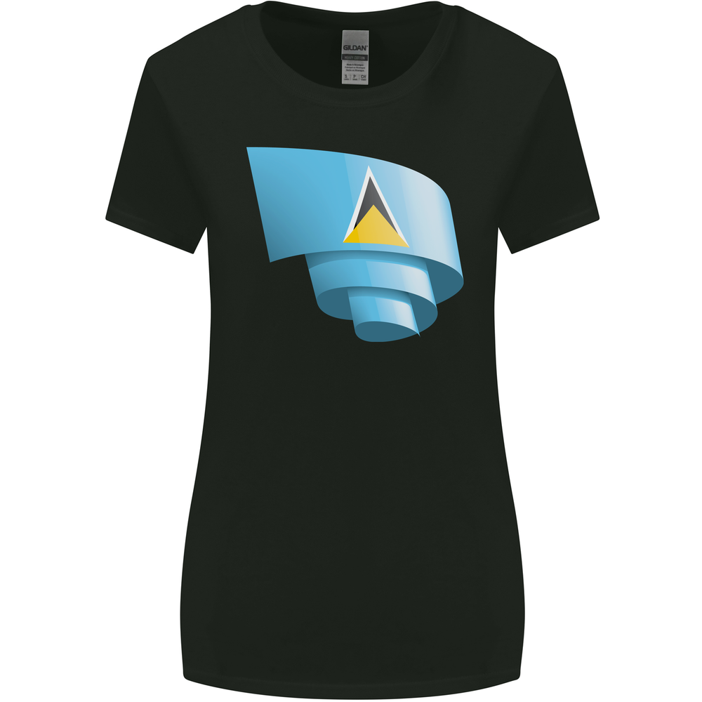 Curled Saint Lucia Flag Lucian Day Football Womens Wider Cut T-Shirt