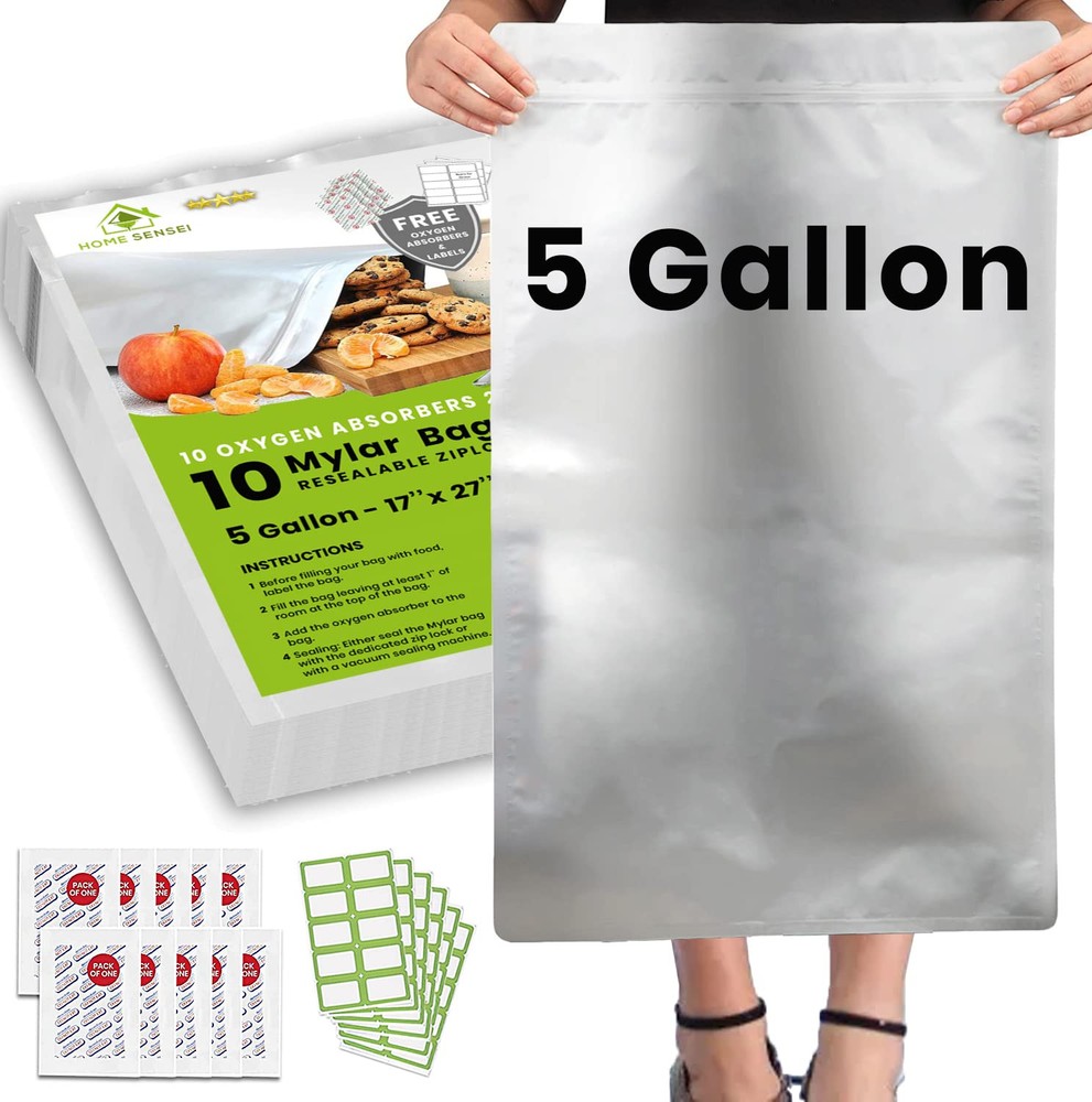 10pcs 5-Gallon Mylar Bags for Food Storage - 10 Mil Thick - Bulk Pack