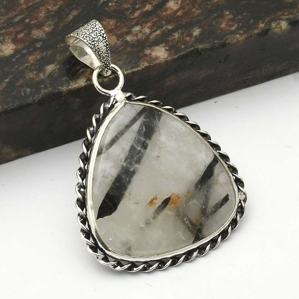 Black Rutile Gemstone Ethnic Pendant Jewelry Gift For Her 1.92