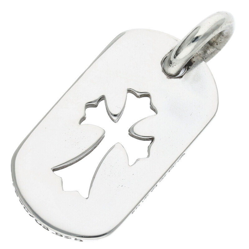 Chrome Hearts D Tag Sml Co Crs Cutout Cross Small Dog Necklace Top Silver  EL306