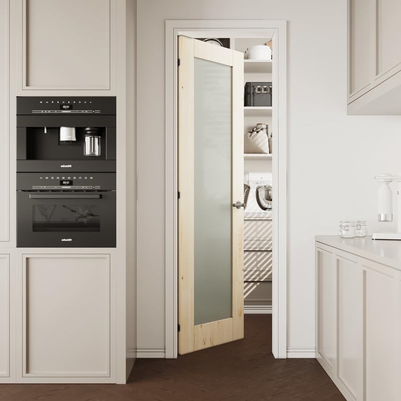 24''x80'' Frosted Glass Interior Door Slab Shaker, Pre-Built Panel for Barn D...