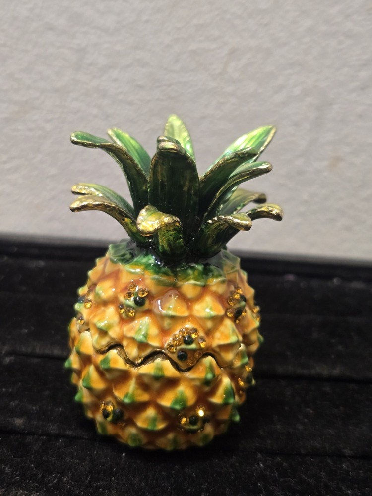 Hinged Pineapple Jeweled Trinket Box With Austrian Crystals 3