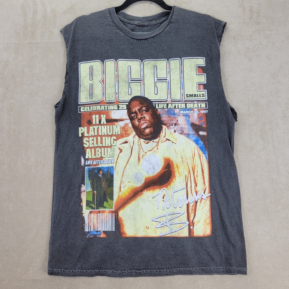 Notorious BIG Sleeveless T Shirt Black Biggie Smalls Graphic Print Size Small S