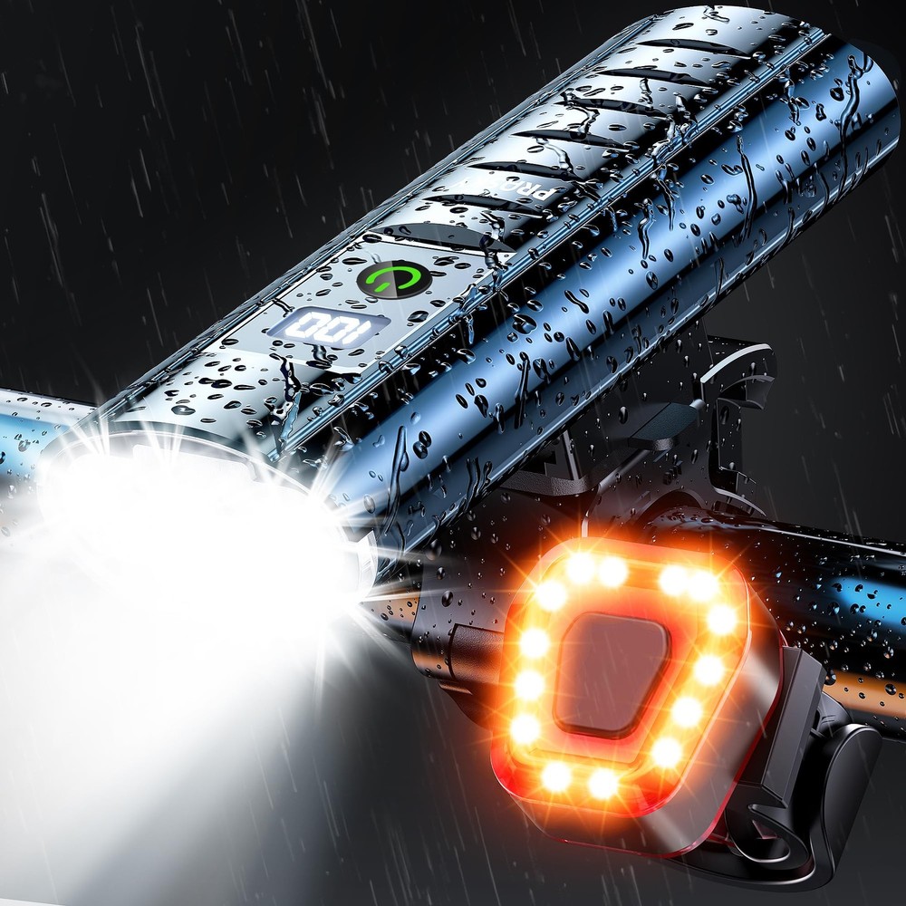 High Lumen Rechargeable Bike Light Set for Front and Rear Safety