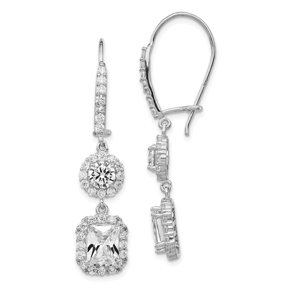 Sterling Silver Elongated Cubic Zirconia Halo Drop & Dangle Earrings 3.74gm