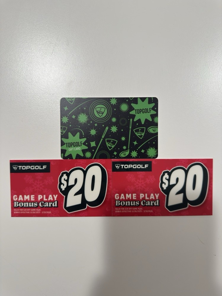 $100 TOPGOLF Gift Card And 2 $20 Voucher Cards $140 Value Physical cards mailed-image