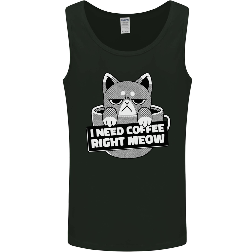 Cat I Need Coffee Right Meow Funny Mens Vest Tank Top