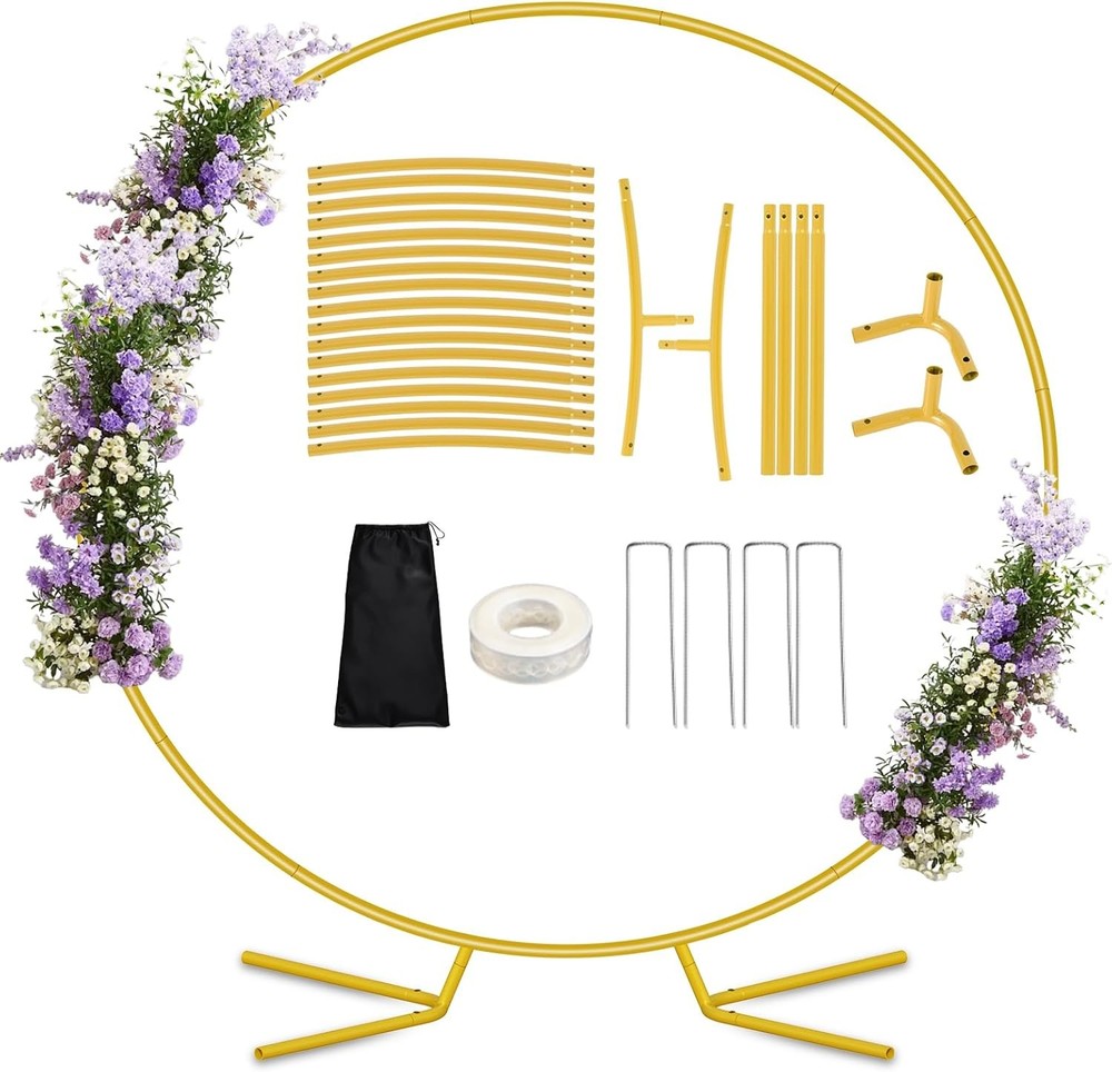 8FT Circle Arch Backdrop Stand for Parties, Round Balloon Arch Stand Kit with Ba