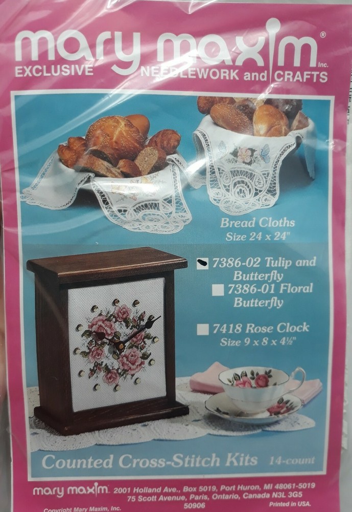 Mary Maxim needlework Bread cloths Tulip & Butterfly #7386 02 NIP