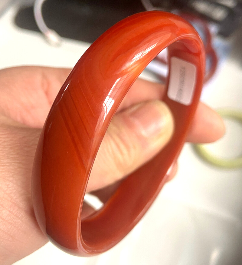 Certified 67-68mm Icy Red Natural Brazil Chalcedony Jade Bangle