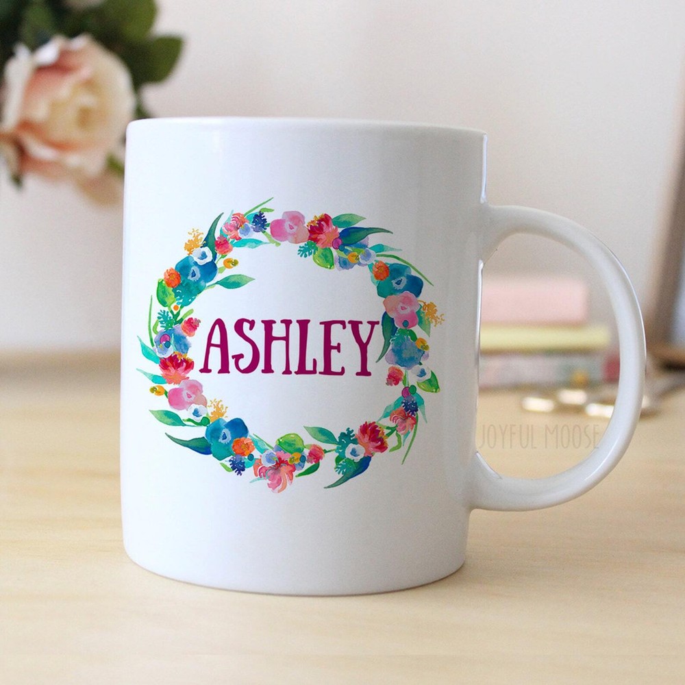 Personalized Floral Watercolor Mug Cute Bridesmaid Gift Idea