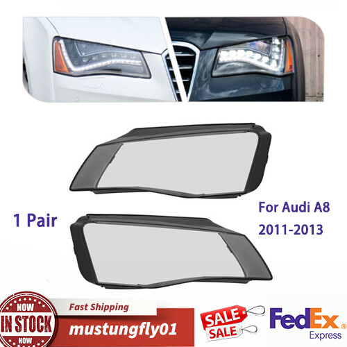 For Audi A8 2011 - 2013 Cover Lens Headlight Headlamp Clear Lens Pair LH + RH