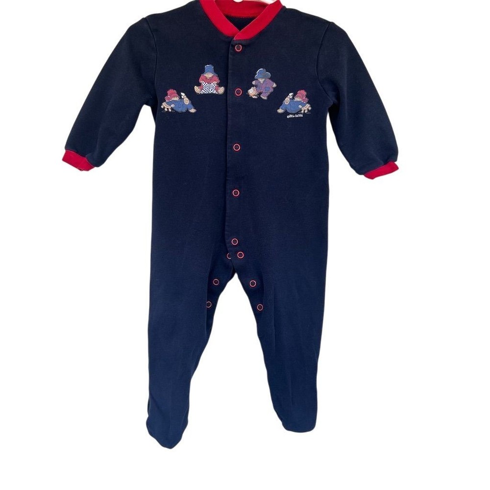 Marks Spencer Paddington Bear Sleepsuit Baby 3 6 Months Navy Red Footed Pajamas