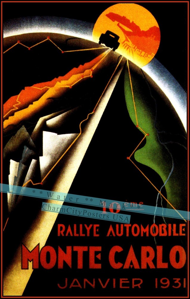 Monte Carlo 1931 Rallye Automobile Vintage Poster Print Retro Style Wall Car Art