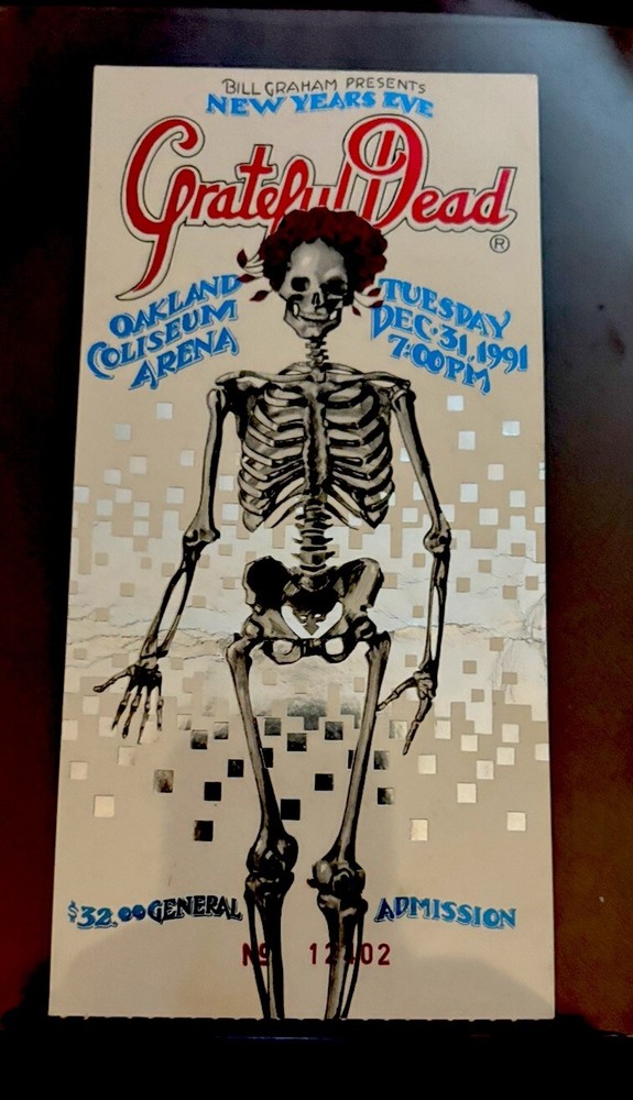 Grateful Dead 1991 NYE Ticket Skeleton BGP GDTS Stub 12/31/91-image