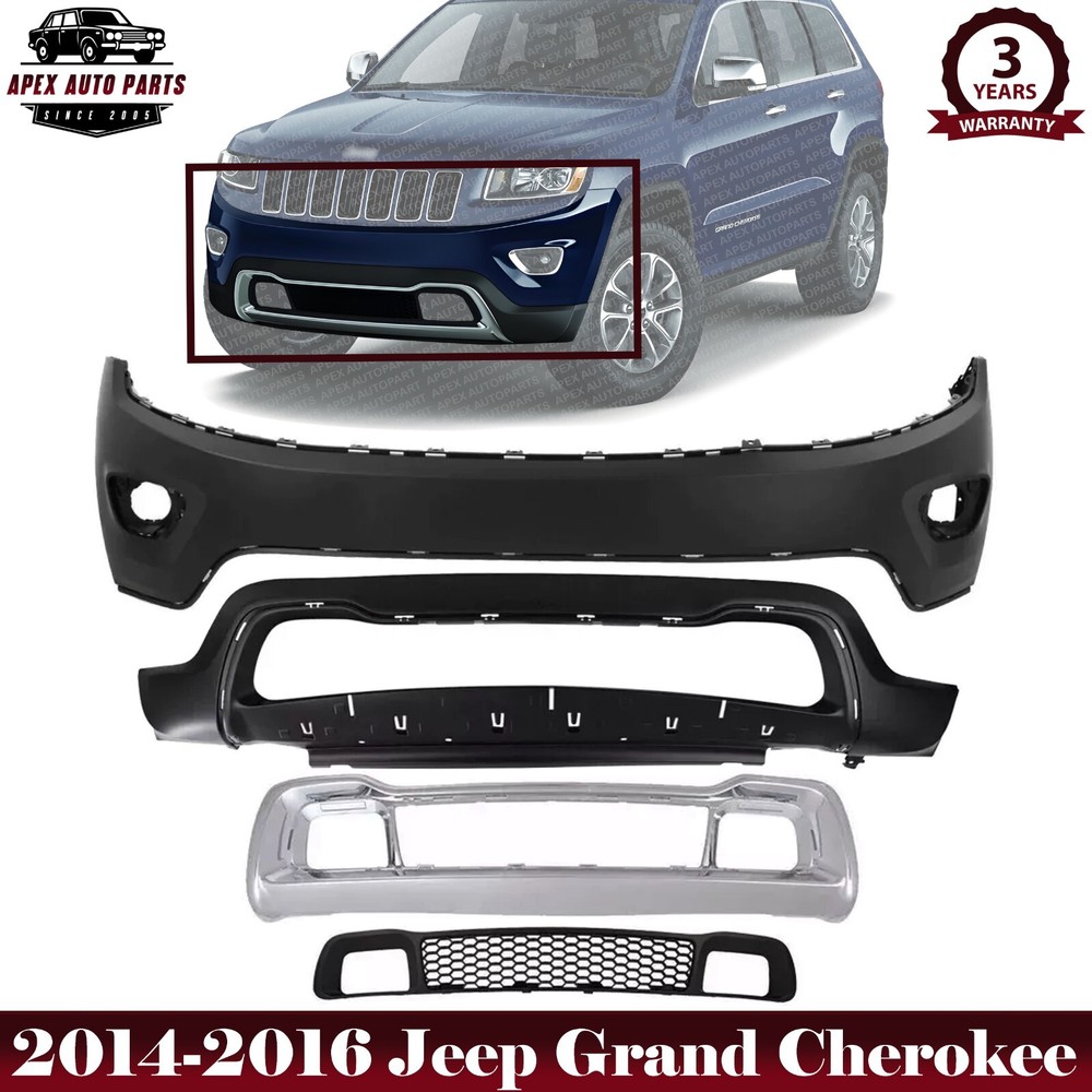 Front Bumper Cover & Grille Set Kit For 2014-2016 Jeep Grand Cherokee