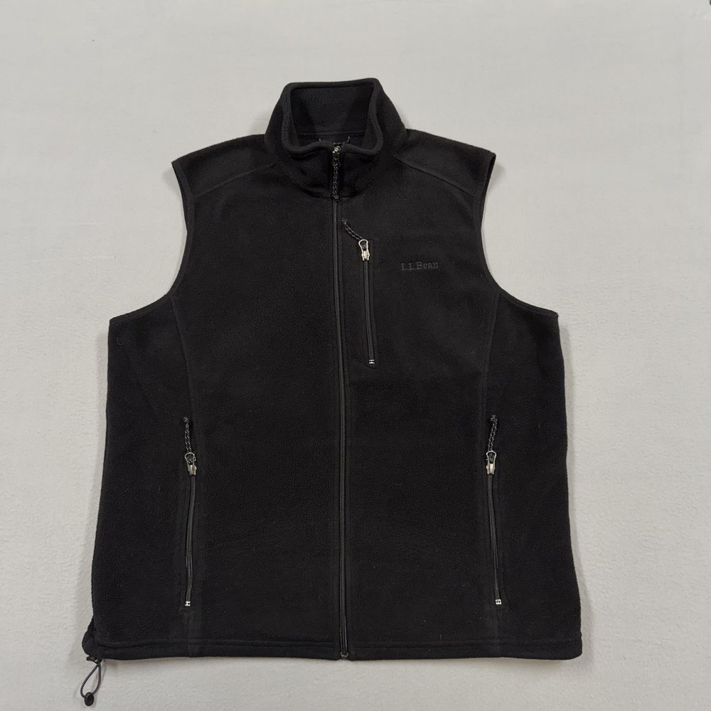 L.L. Bean Vest Mens Large Black Fleece Full Zip Pockets Outdoor Hiking Layer