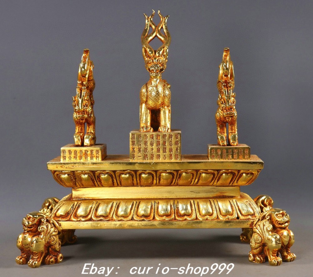 10.2 Inch Antique Bronze Gold Dragon Loong Seal Stamp Set