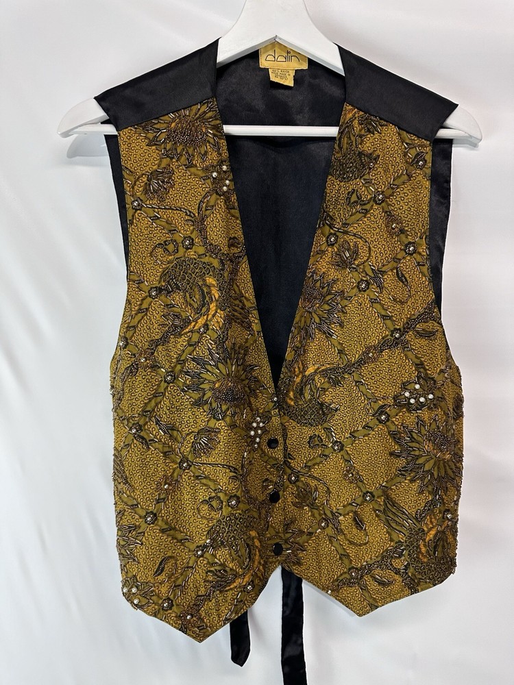 Dalin Women's Vintage Beaded Vest One Size Snap Intricate Bead Work Gorgeous M/L