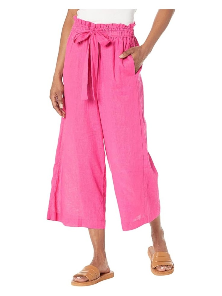MICHAEL MICHAEL KORS Womens Pink Tie Waist Cropped Wide Leg High Waist Pants XL