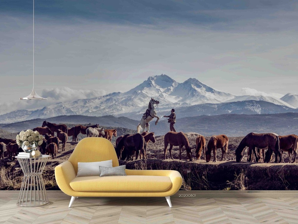 3D Mountain Horse Herding Landscape Wall Murals Wallpaper Murals Wall Sticker