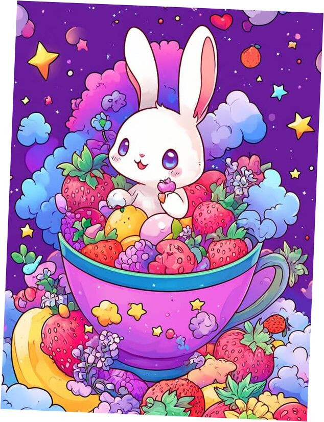 5D Diamond Art Kits for Adults Cup Rabbit, Full Drill Diamond Art Strawberry