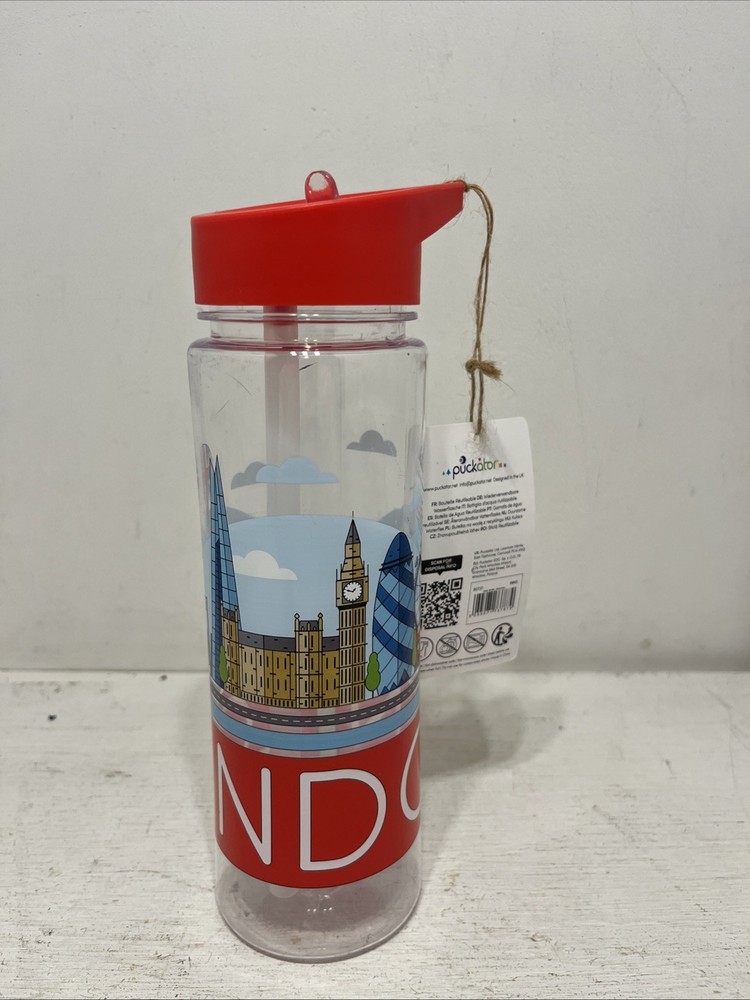NWT London Theme Reusable Water Bottle With Collapsible  Straw 550 ml Puckator