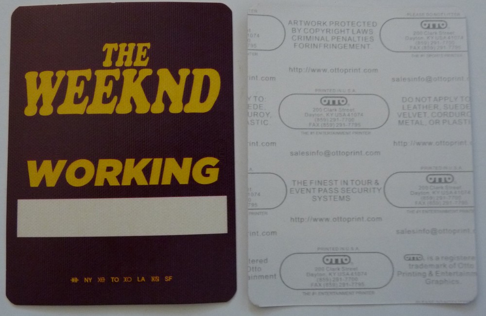 The Weeknd Concert Tour Purple Working Backstage Pass D3