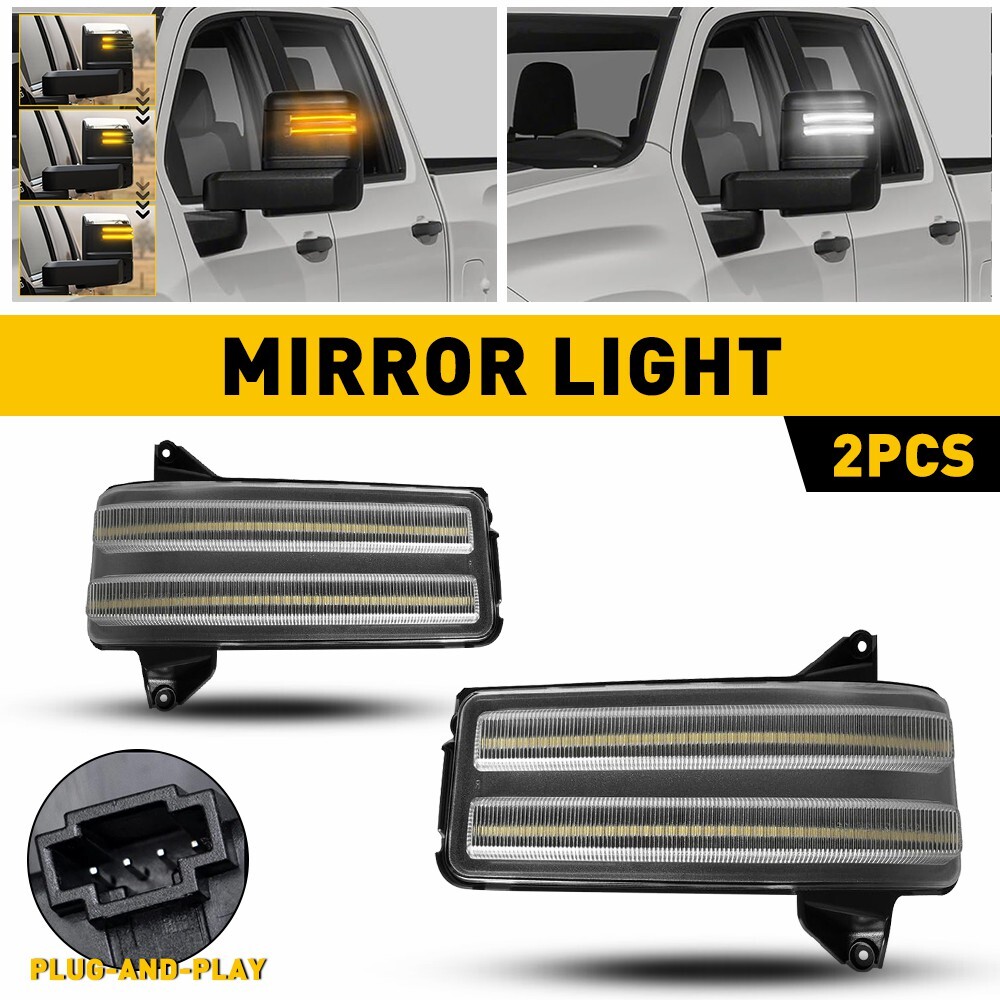 Clear LED Switchback Side View Mirror Turn Signal Light For 2020-2024 GMC Sierra