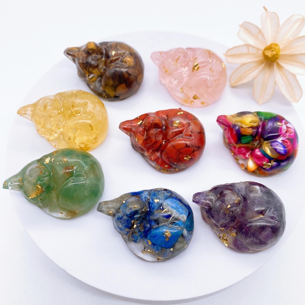 Figurines Animal Cat Crystal Carved Small Modern Multicolor Free Stand Decor