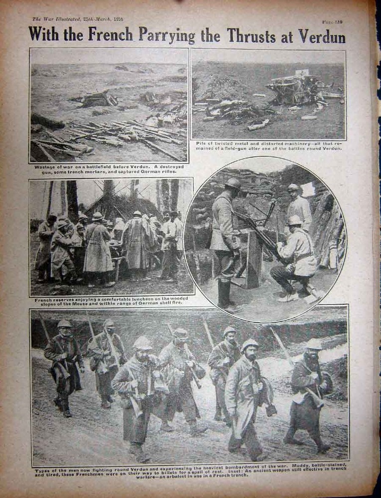Antique Old Print Ww1 1916 German Aeroplane Italian Gunners Verdun French
